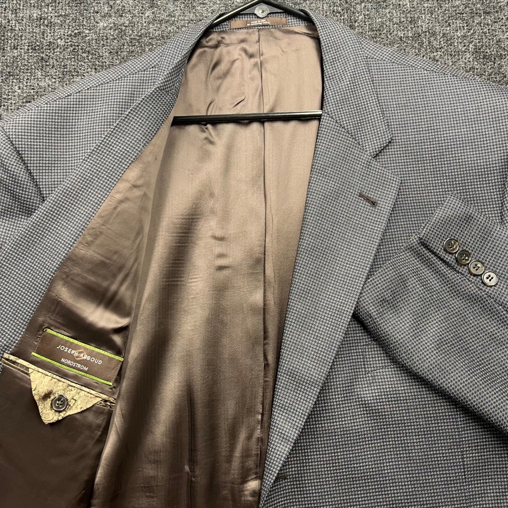 Joseph Abboud Nordstrom Blazer 48X Blue Gray Wool Silk Houndstooth Sport Coat